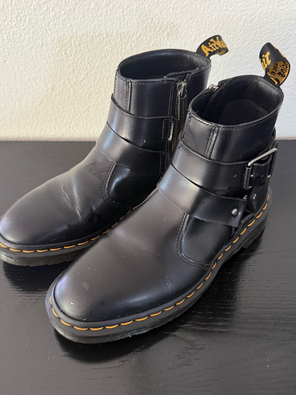 Black Women’s Leather Ankle Boots with Buckle Strap